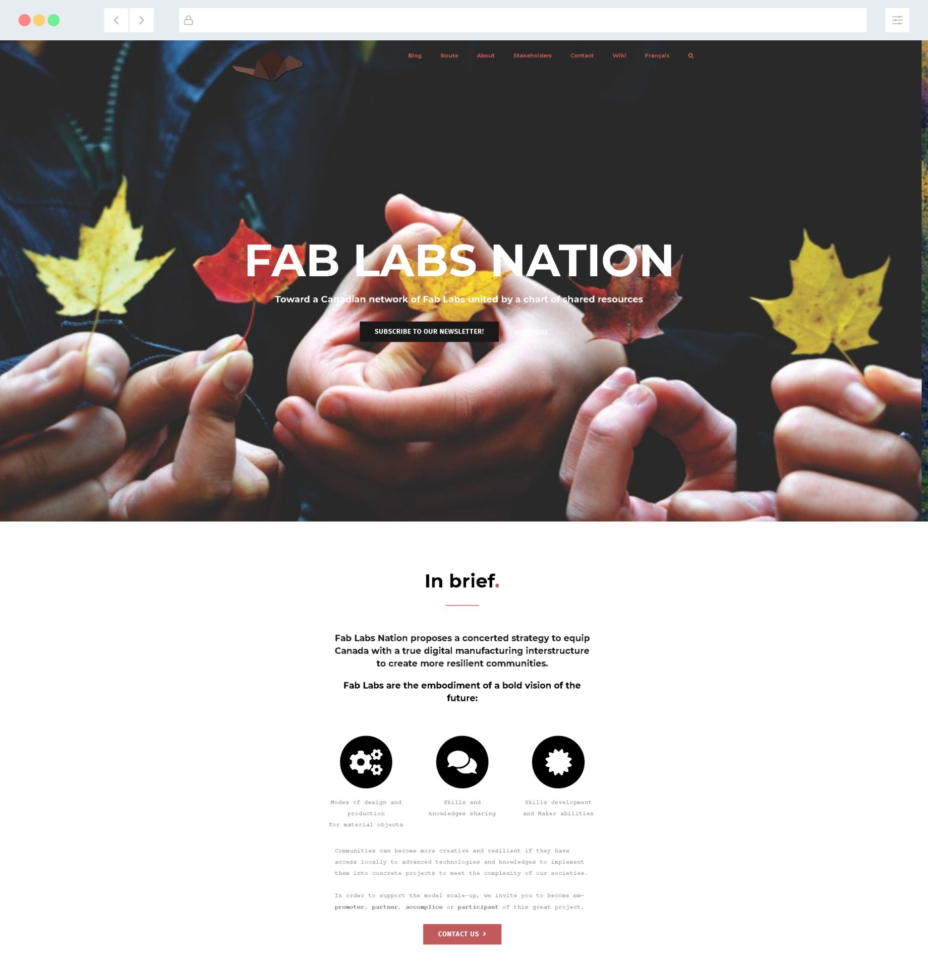 Page d'accueil du site web journal de bord fablabsnation.ca