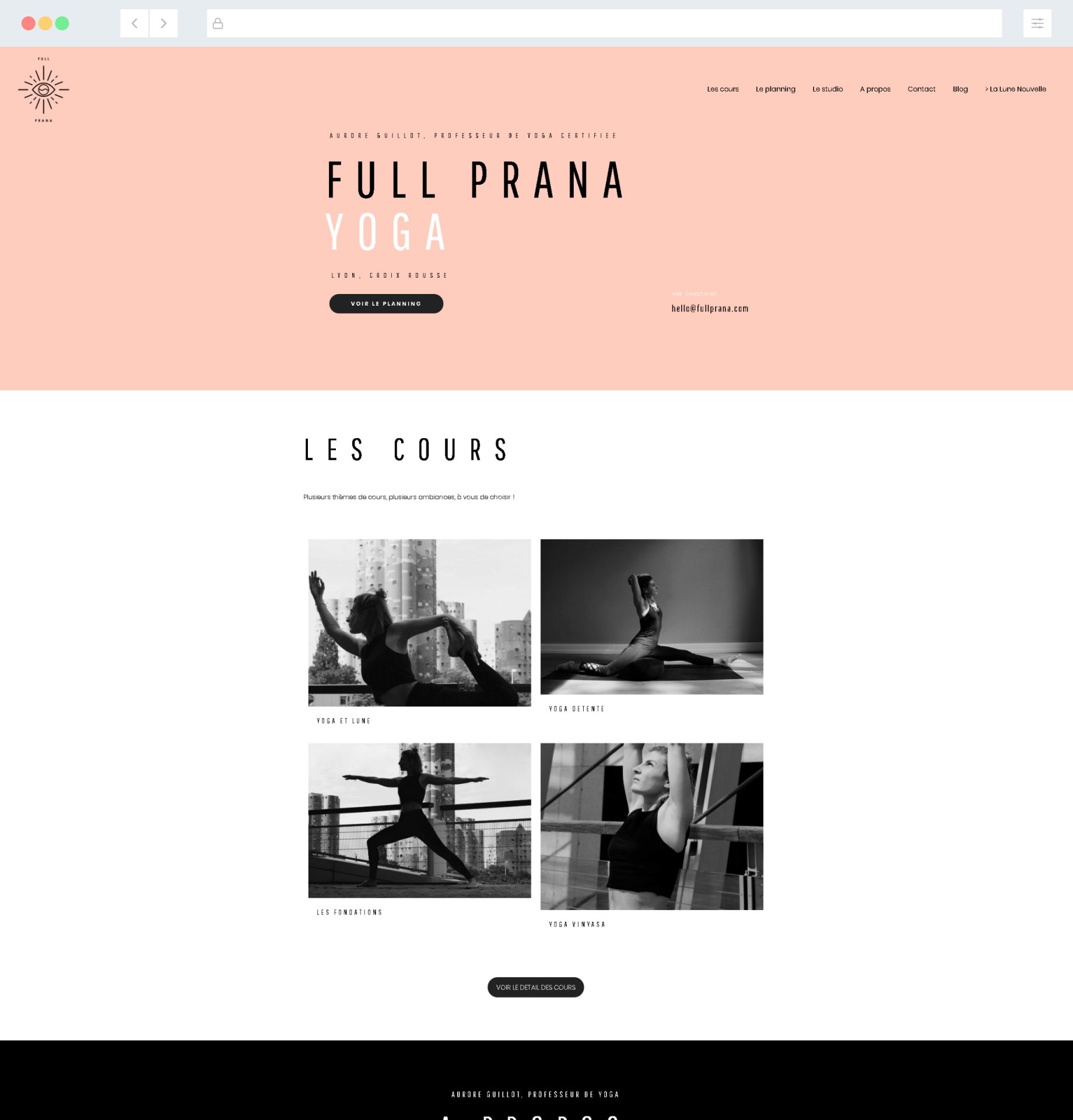 Page d'accueil du site web de réservation fullpranayoga.com