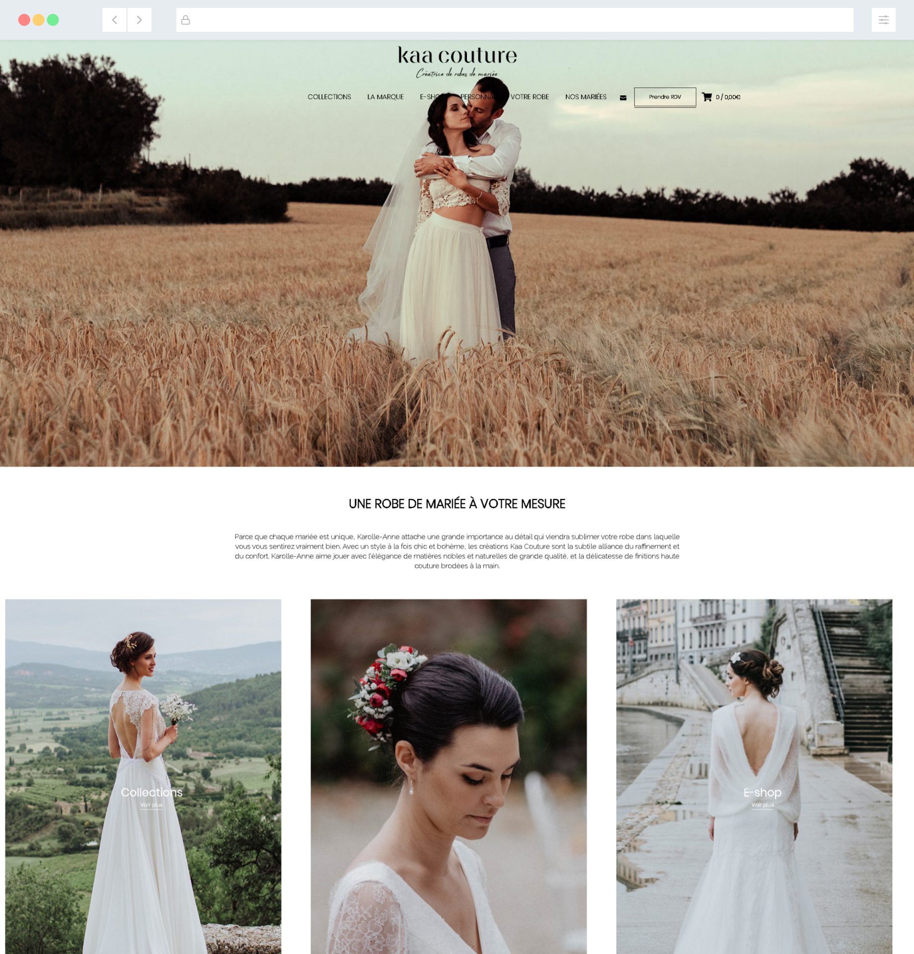 Page d'accueil du site web ecommerce kaacouture.com